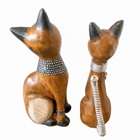 Wood Carved Cats with Metal Accents - Picture 2 of 9